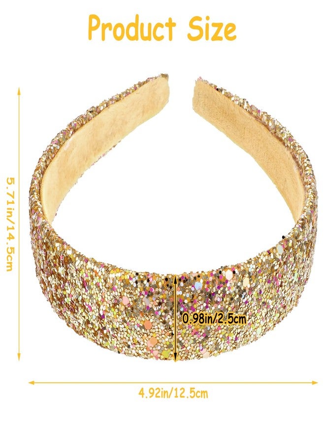 COMNICO 2 PCS Glitter Headbands for Girls, Cute Sparkly Wide Thick Head Bands Bling Non Slip Hairband Rainbow Sequin Little Girl Hair Accessories for Children Kids Women(White+Gold) - Image 2
